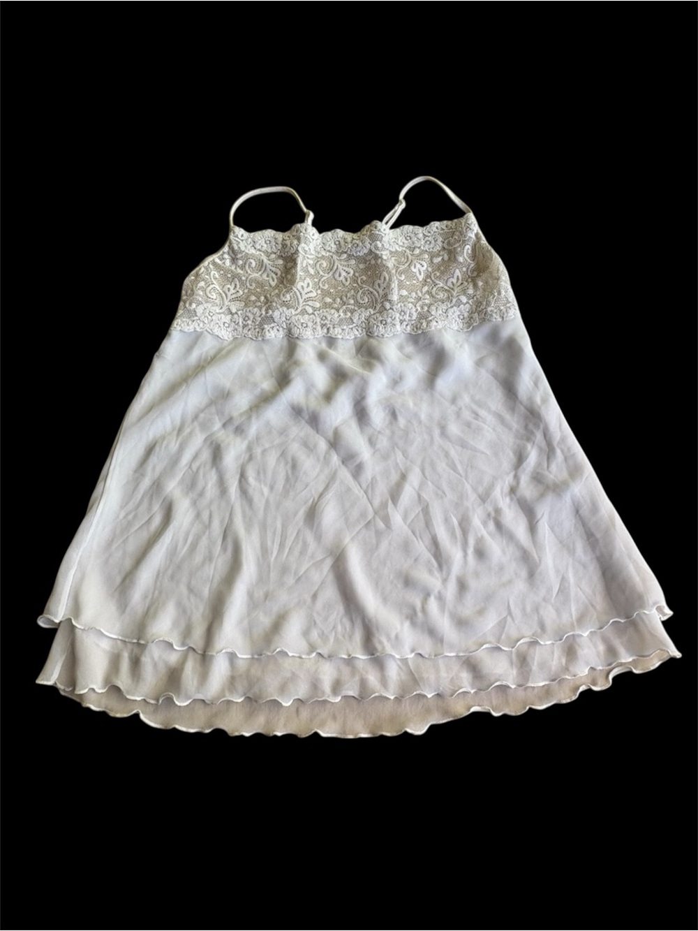 Women’s Med vintage lace camisole lingerie top tiered hem lettuce trim bodice